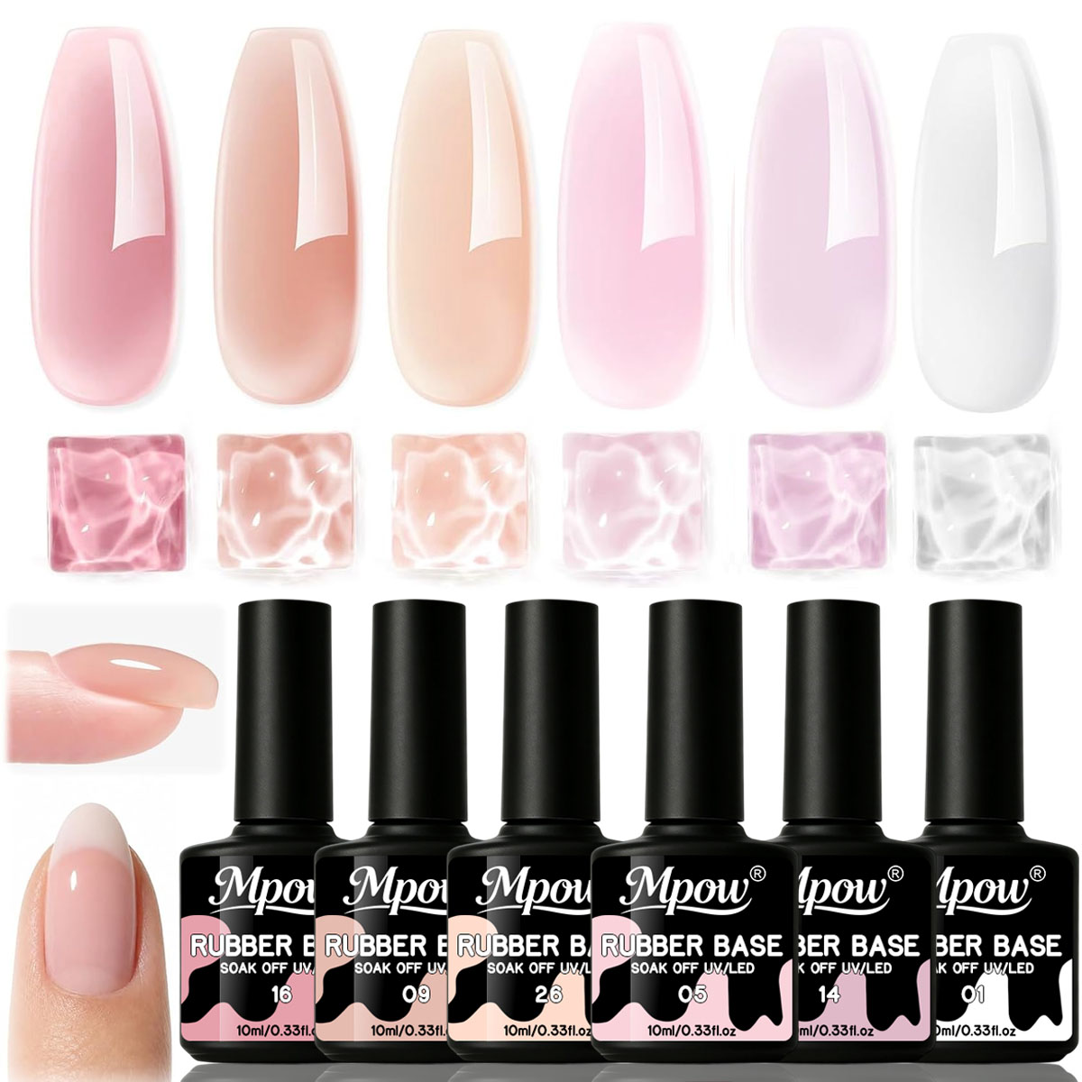 Nail Art Natural Pink - Mpow 1/6pcs 10ml Rubber Base Gel