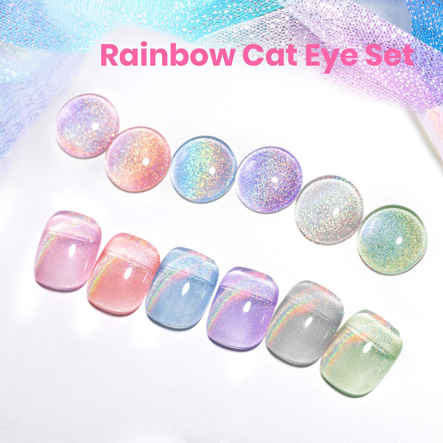 Nail Art Pink Cat Eye - QAZIXU 1/6 Pcs Rainbow Cat Eye