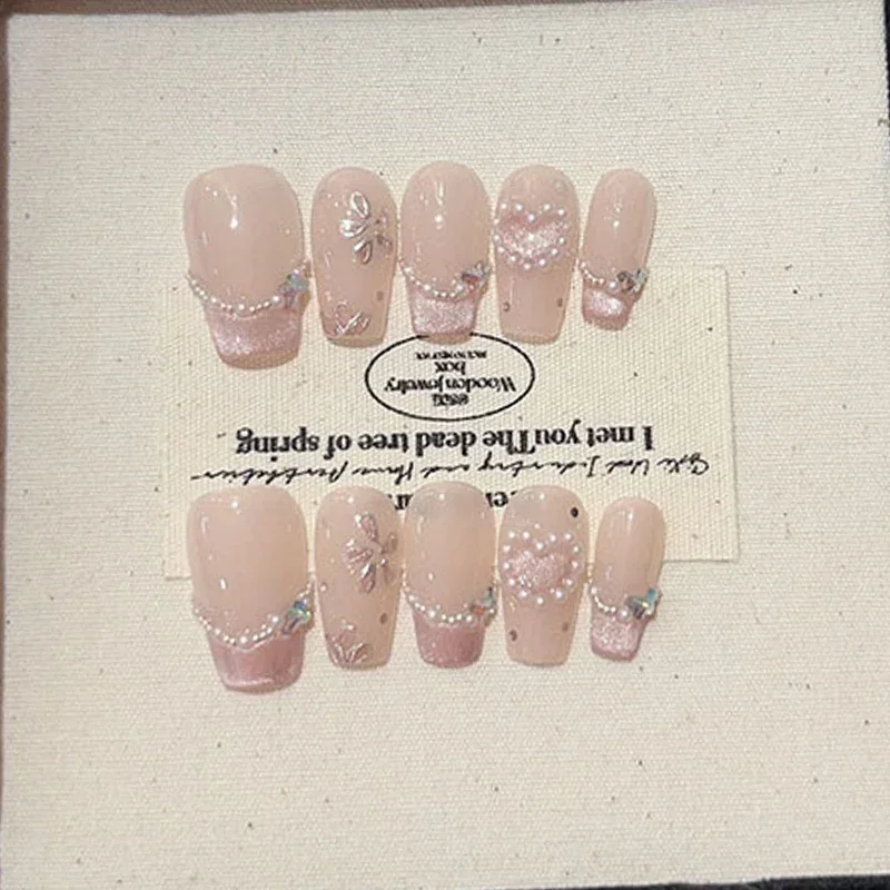 Nail Art Pink Cat Eye - 10pcs Cute Handmade Cat Eye Powder