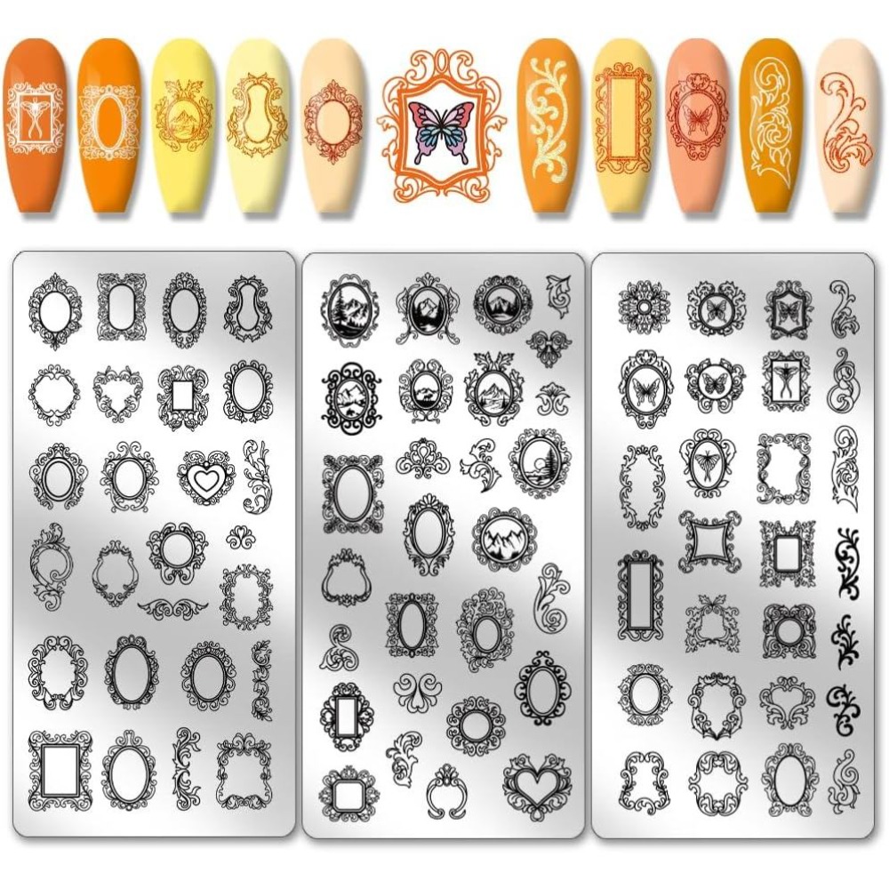 Nail Art Inspo - 3pcs Vintage Picture Frame Nail Stamping