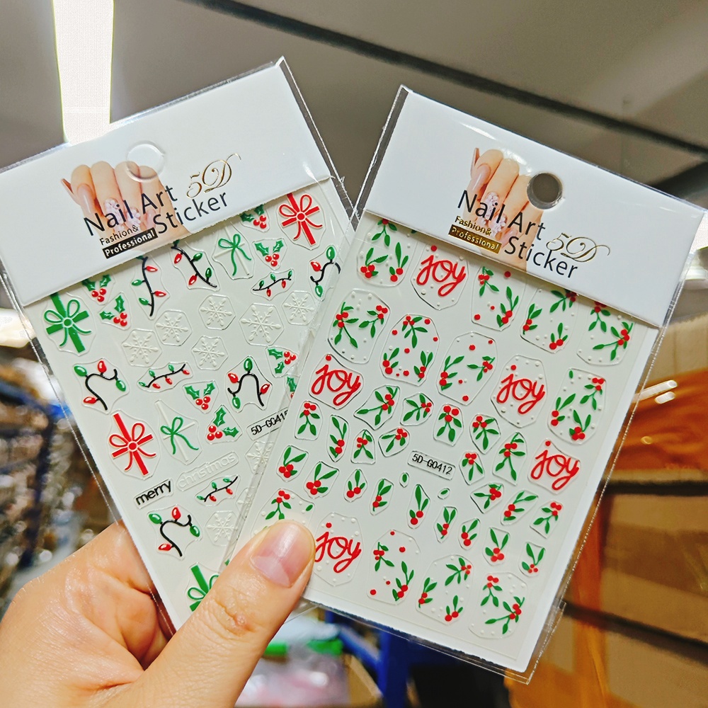 Nail Art Xmas Stickers - 2pcs Christmas Holly Nail Art Stickers