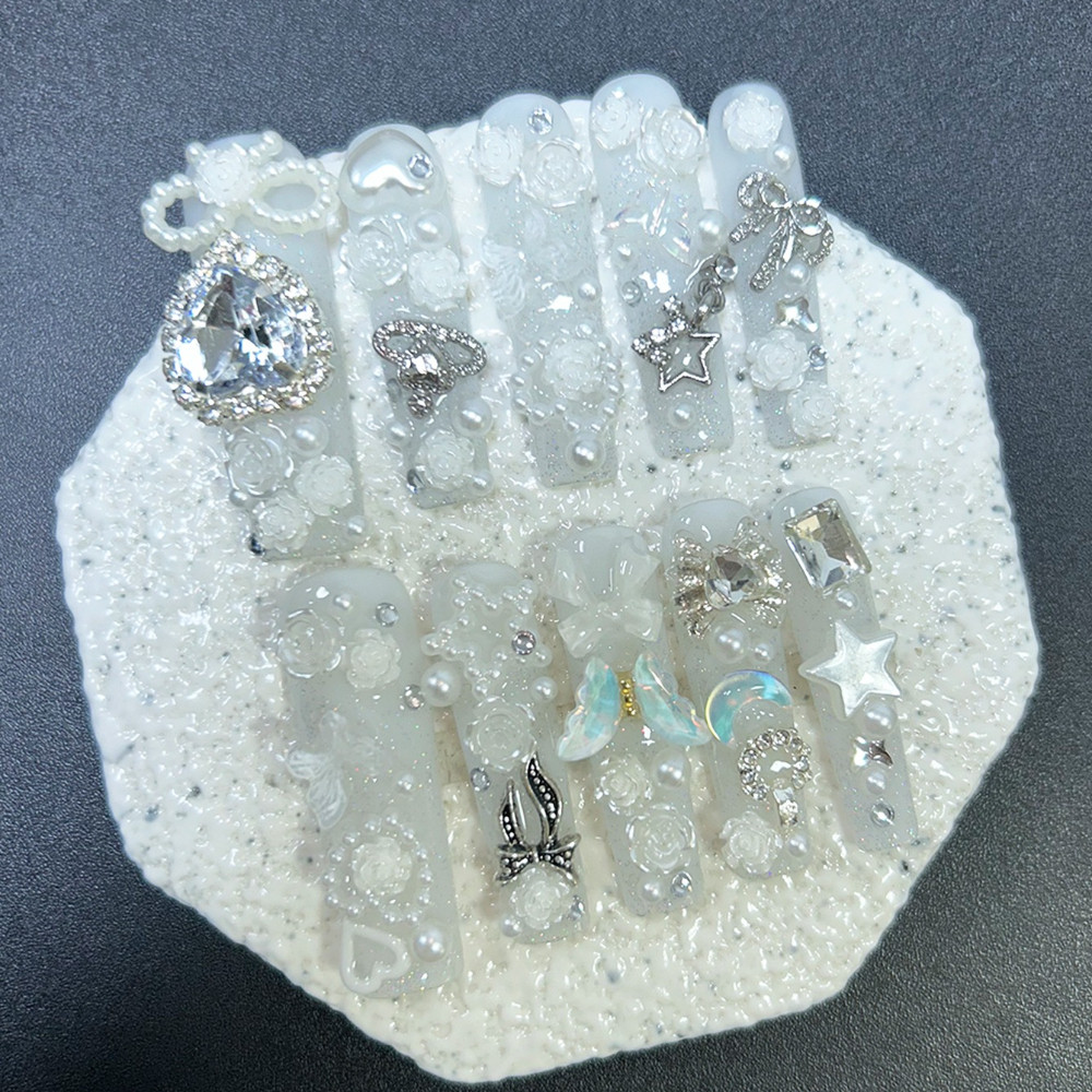Nail Art Inspo - 10PCS Cute Jirai Kei White Handmade