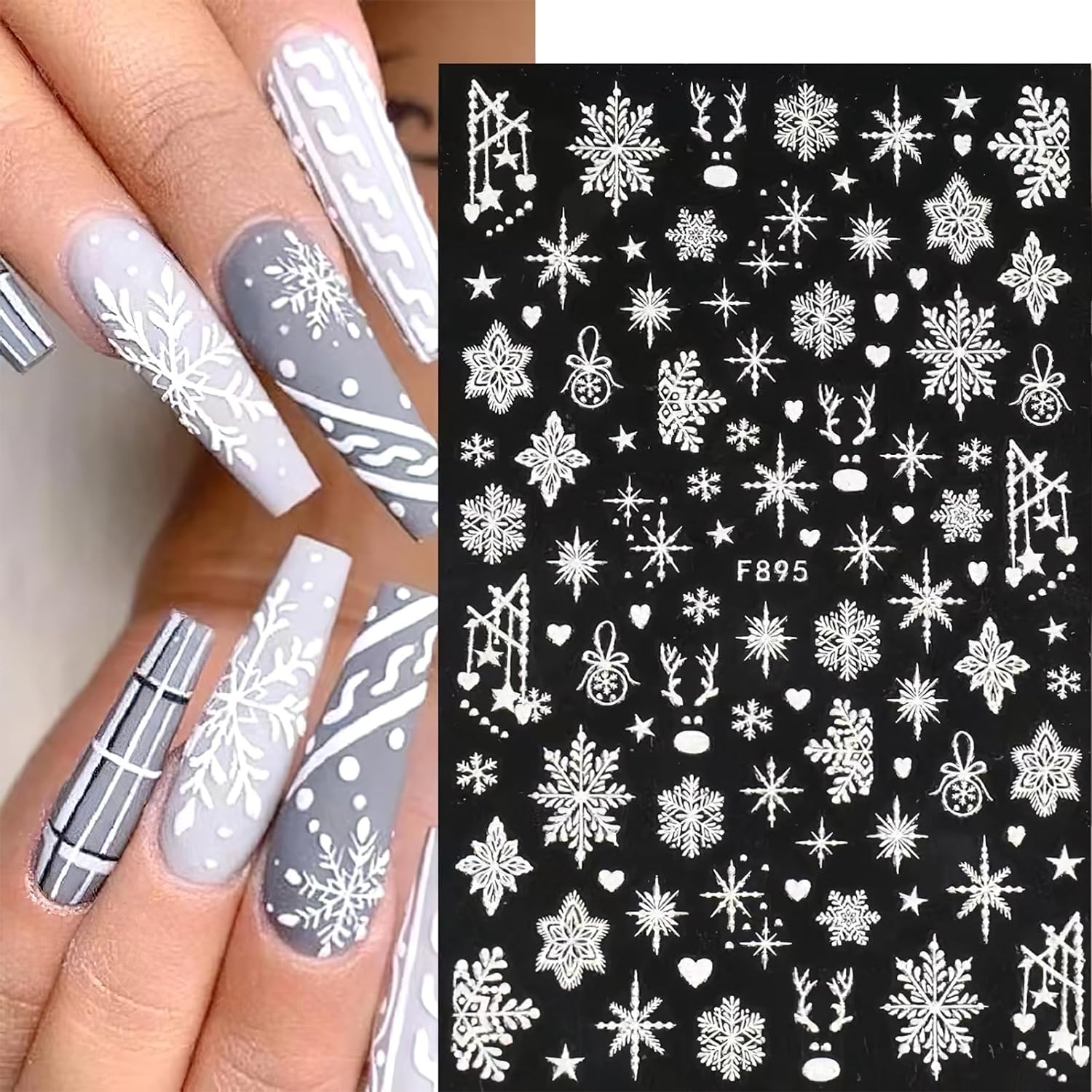 Nail Art Xmas Stickers - 3D Snowflake Nail Art Decals White