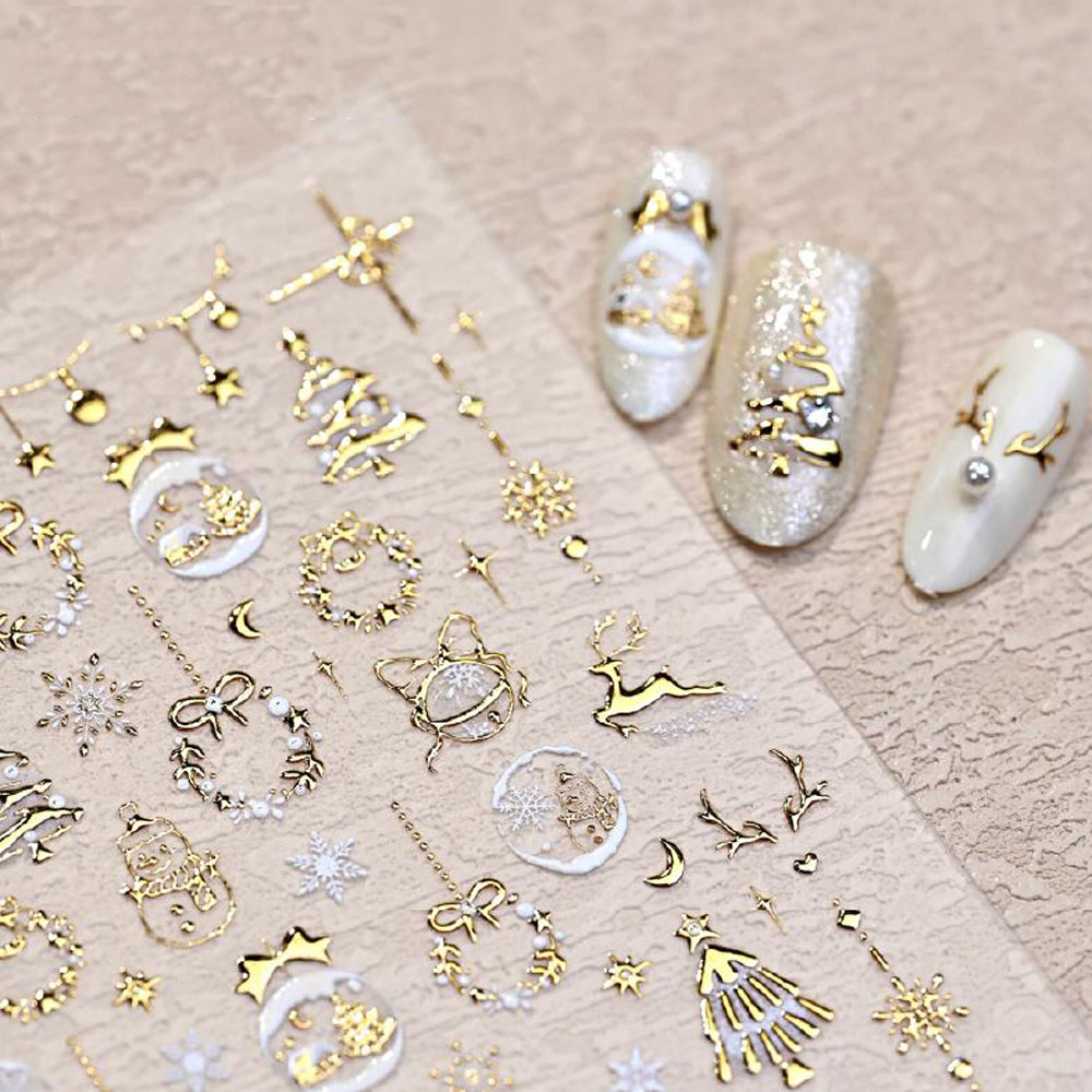 5D Bronzing Gold Christmas Nai - Nail Art Xmas Stickers recension och pris