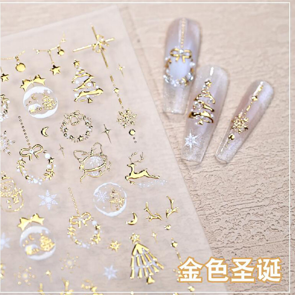 5D Bronzing Gold Christmas Nai - Nail Art Xmas Stickers recension och pris