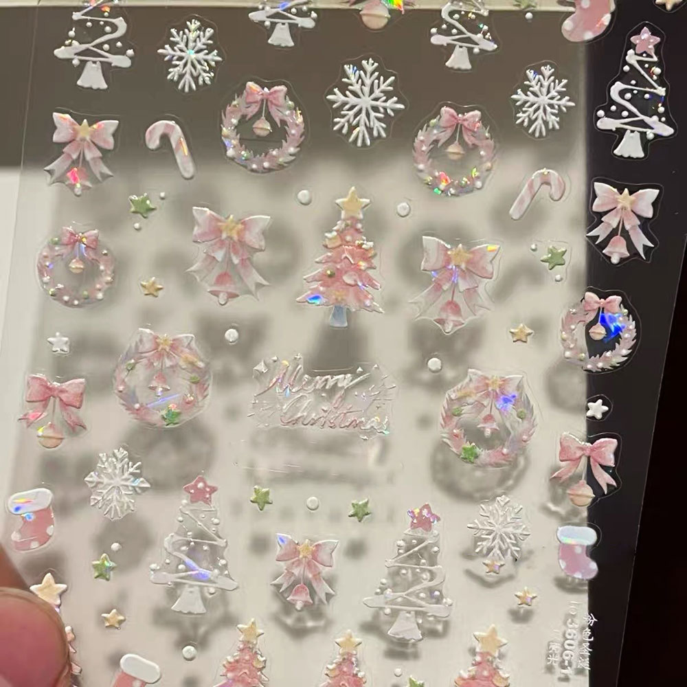1pcs Aurora Pink Christmas Tre - Nail Art Xmas Stickers recension och pris
