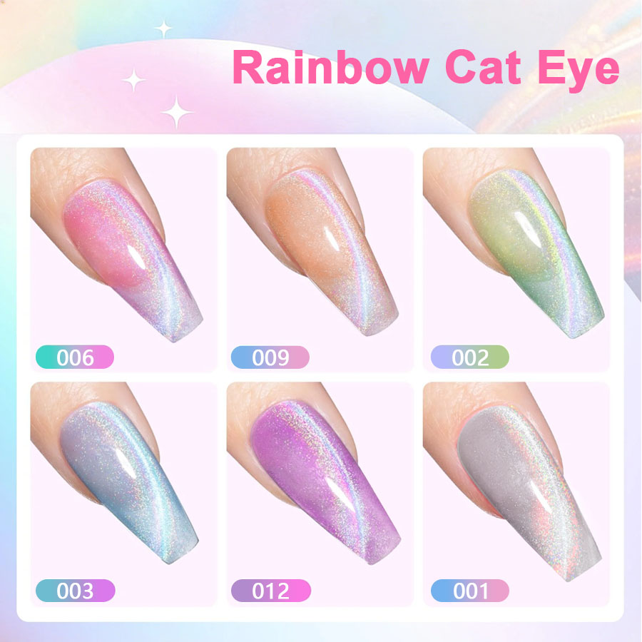 QAZIXU 1/6 Pcs Rainbow Cat Eye - Nail Art Pink Cat Eye recension och pris