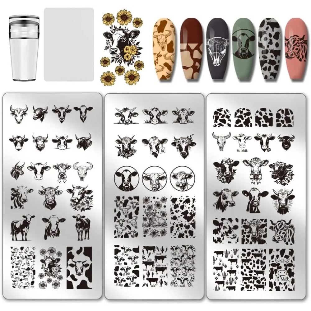 3pcs Cow-Theme Nail Stamping P - Nail Art Inspo recension och pris