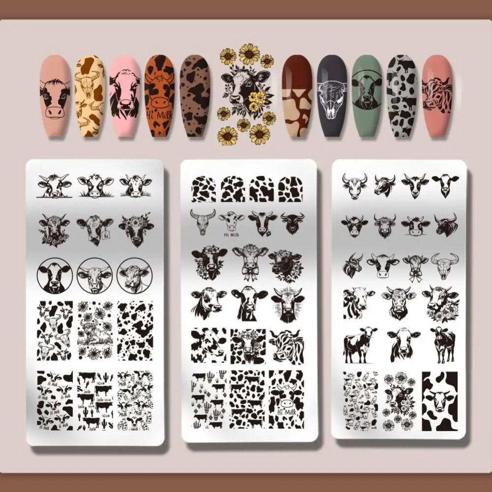 3pcs Cow-Theme Nail Stamping P - Nail Art Inspo recension och pris