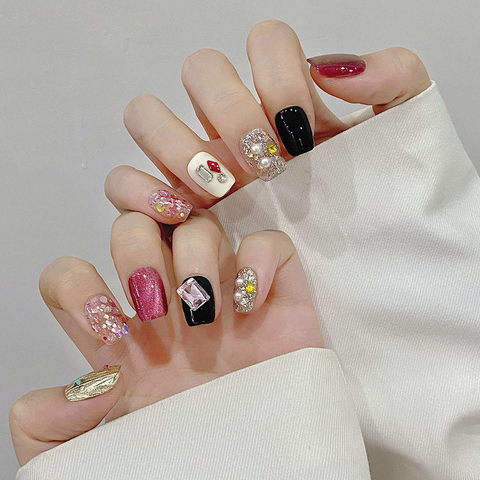 Handmade Press on Nails Glitte - Nail Art Pink Cat Eye recension och pris