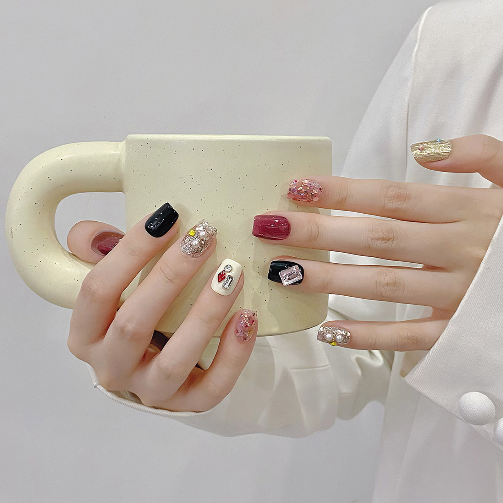 Handmade Press on Nails Glitte - Nail Art Pink Cat Eye recension och pris