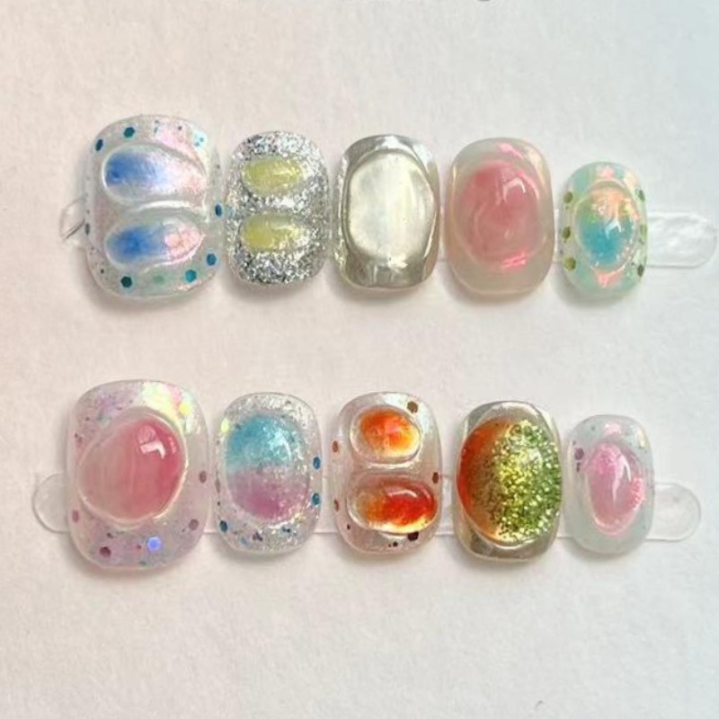 10Pcs Cute Short Round Handmad - Nail Art Inspo recension och pris