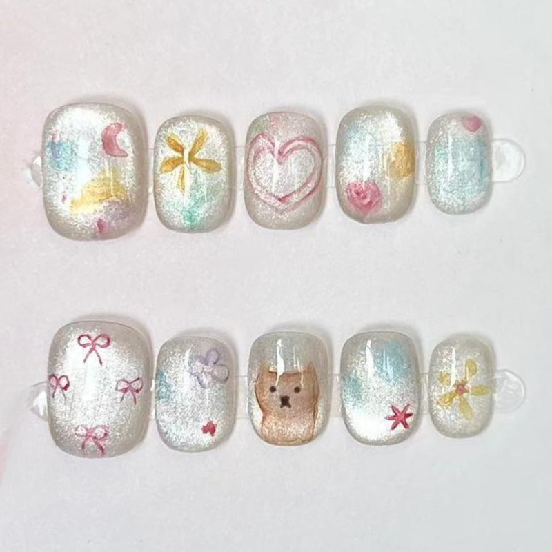 10Pcs Cute Short Round Handmad - Nail Art Inspo recension och pris