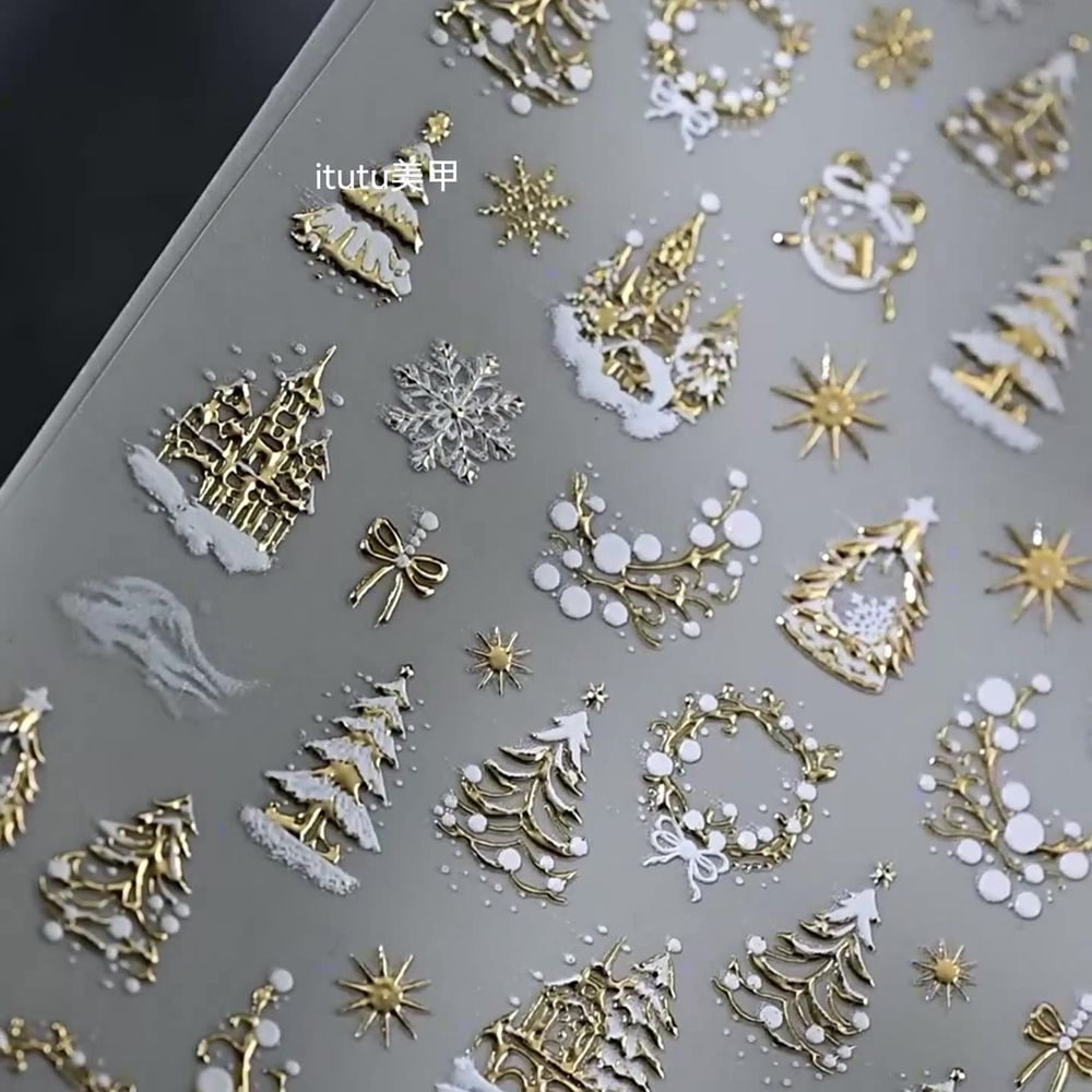 1pc 5D Gold Snow Christmas Tre - Nail Art Xmas Stickers recension och pris