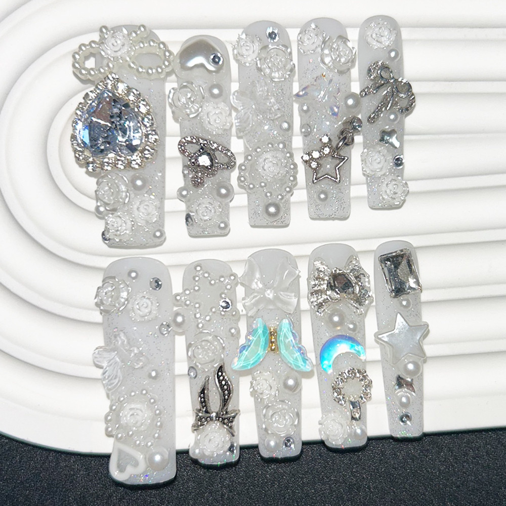 10PCS Cute Jirai Kei White Han - Nail Art Inspo recension och pris