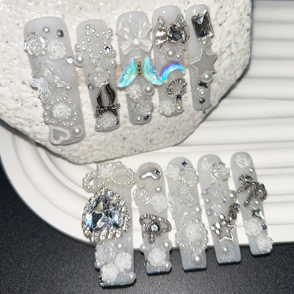 10PCS Cute Jirai Kei White Han - Nail Art Inspo recension och pris